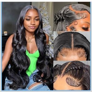 34 Inch Body Wave HD Lace Pre Plucked Wig with Baby Hair Natural Black human hai